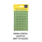 MAYSPIES MS008 COLOUR DOT LABEL / 5 SHEETS/PKT / 540PCS / ROUND 8MM GREEN